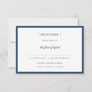 Modern Navy Blue Border Monogram Wedding RSVP Card