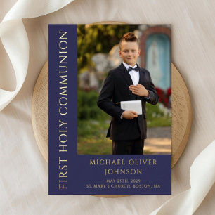 Modern Navy Blue Boy Photo First Holy Communion