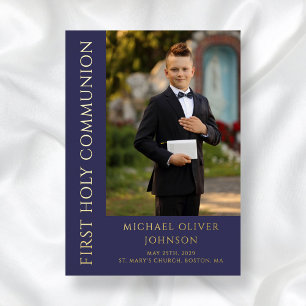 Modern Navy Blue Boy Photo First Holy Communion