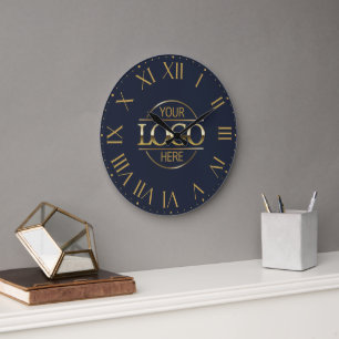 Modern Navy Blue Branded Company Business Logo Large Clock