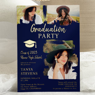 Modern navy blue Brushstroke 3 photos graduation