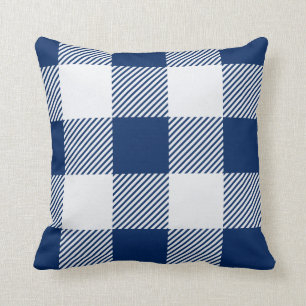 Modern Navy Blue Buffalo Plaid Check Pattern Cushion