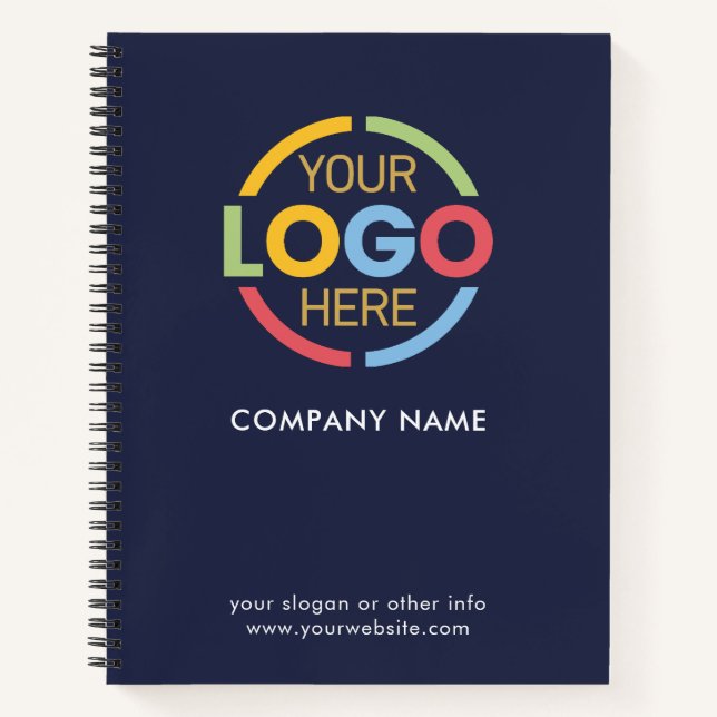 Modern Navy Blue Business Corporate Company Logo Notebook (Front)