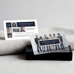Modern Navy Blue Business Team Photos Collage Grid Calling Card