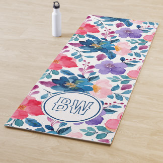 Modern Navy Blue Calligraphy Script Initials Yoga Mat