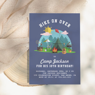 Modern Navy Blue Camping Birthday Party Invitation