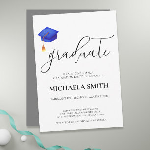 Modern Navy Blue Cap High School Graduation Party  Invitation