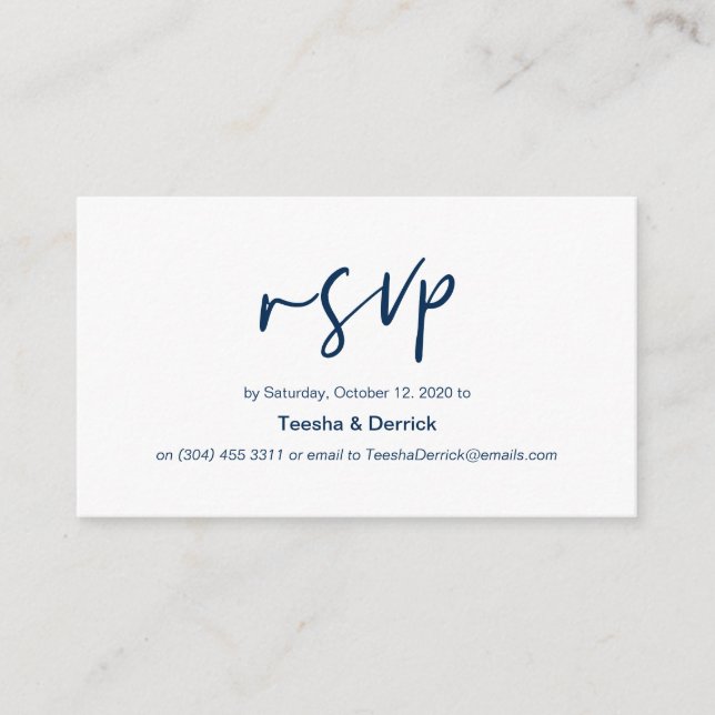 Modern Navy Blue casual elegance font Wedding RSVP Enclosure Card (Front)