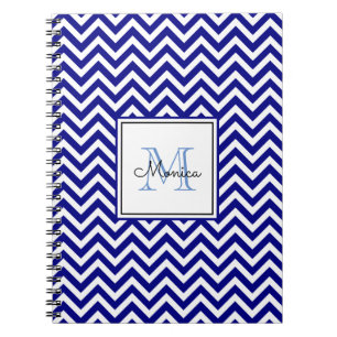 Modern Navy Blue Chevron Pattern with Monogram Notebook