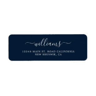 Modern Navy Blue Chic Calligraphy Script Return L Address Label