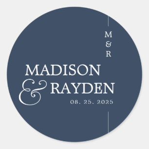 Modern Navy Blue Chic Monogram Wedding Thank you Classic Round Sticker