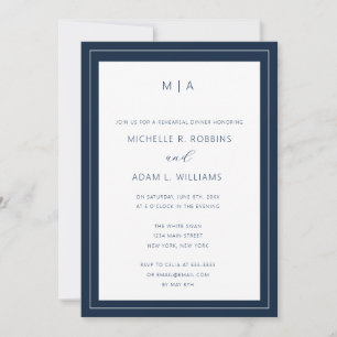 Modern Navy Blue Chic Rehearsal Dinner Invitation