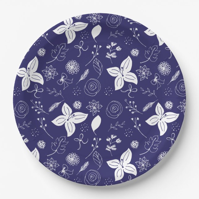 Modern Navy Blue Christmas  Paper Plate (Front)