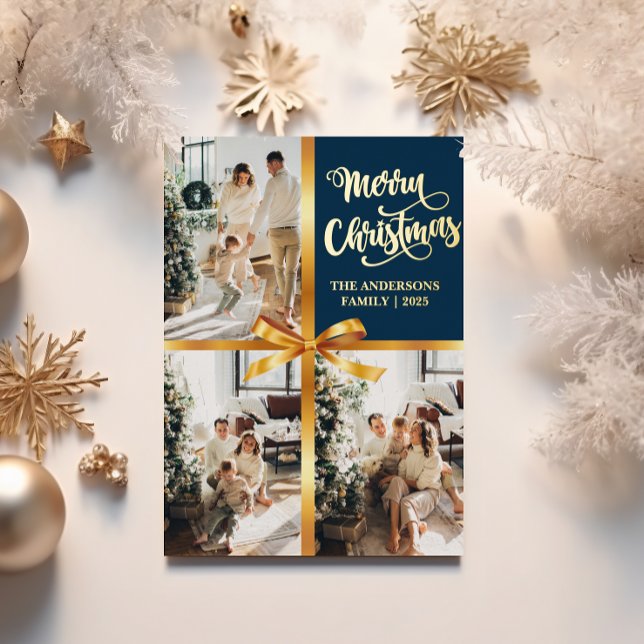 Modern Navy Blue Christmas Photo Card Gold Accents (Creator Uploaded)