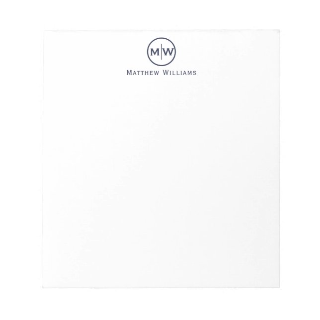 Modern Navy Blue Circle Two Monogram Initial Notepad (Front)
