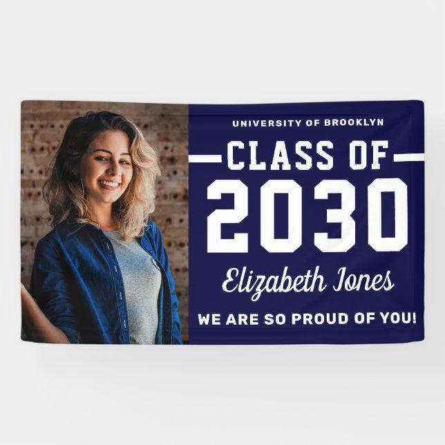 Modern Navy Blue Class of 2022 Photo Graduation Banner (Horizontal)