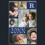 Modern Navy Blue Colour Block Family Photo Collage Calendar<br><div class="desc">Modern Navy Blue Colour Block Family Photo Collage - with personalised family last name, year, and initial letter, all arranged in an elegant grid layout. This modern and sleek design displays 6 of your own pictures beautifully on the Cover, 6 More on the Back, and a single photo for every...</div>