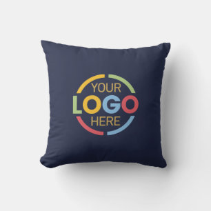 Modern Navy Blue Company Business Logo Branded Cushion