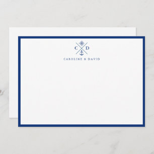 Modern Navy Blue Couple's Nautical Flat Note Card