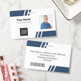 Modern Navy Blue Custom Employee ID Badge