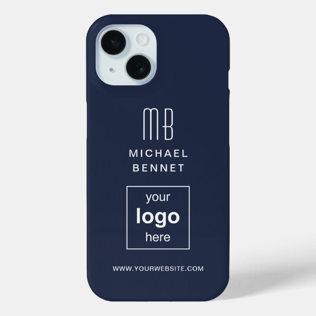 Modern Navy Blue Custom Logo Business Case-Mate iPhone Case (Back)