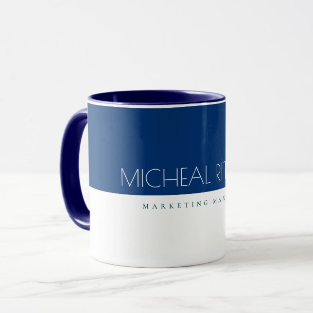 Modern Navy Blue Custom monogram Name and Job Mug (Front Left)