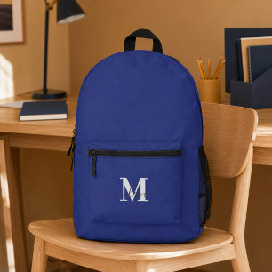 Modern Navy Blue Custom Monogram Name Backpack