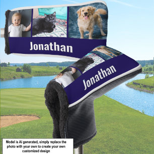 Modern Navy Blue Custom Photo Template and Name Golf Head Cover