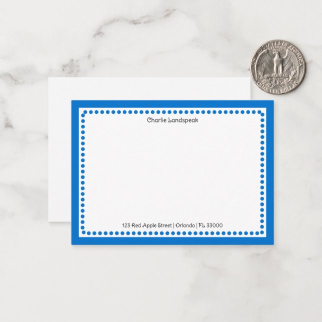 Modern Navy Blue Dotted Frame Custom Name, Address Card (Front/Back In Situ)