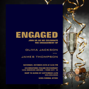 Modern Navy Blue Engagement Party Invitation