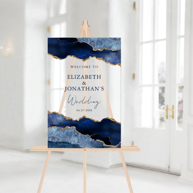 Modern Navy Blue Faux Gold Wedding Welcome Acrylic Sign (Modern Navy Blue Faux Gold Wedding Welcome Acrylic Sign)