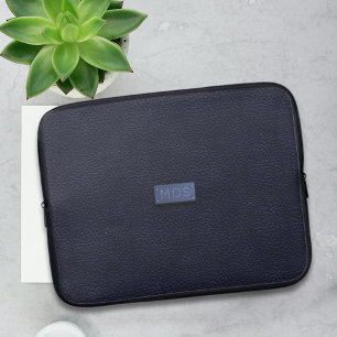 Modern Navy Blue Faux Metal Monogram Laptop Sleeve