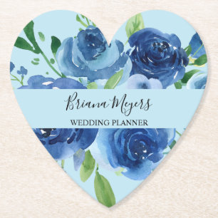 Modern Navy Blue Floral Business Paper Coaster