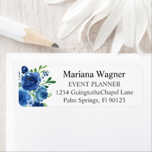 Modern Navy Blue Floral Business Return Address Label