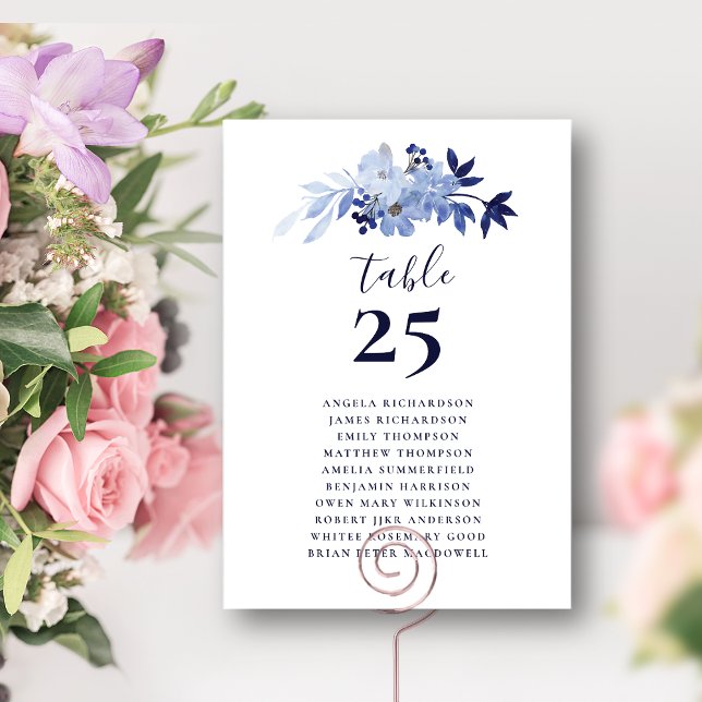 Modern Navy Blue Floral Wedding Seating Chart Table Number (Creator Uploaded)