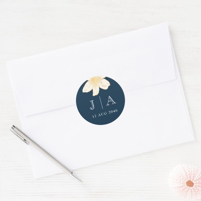 Modern Navy Blue Floral Wedding Sticker & Labels (Envelope)
