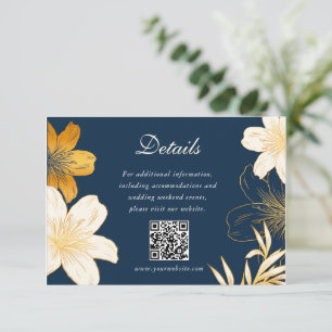 Modern Navy Blue Flower Wedding Enclosure Cards