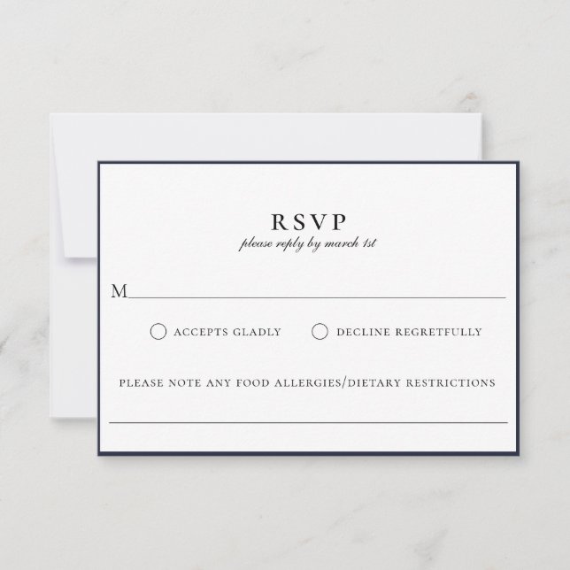 Modern Navy Blue Food Allergy RSVP Card (Front)