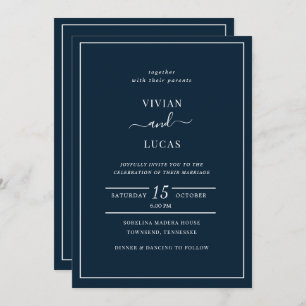 Modern Navy Blue Formal Minimal Wedding Invitation
