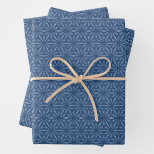 Modern Navy Blue Geometric Flower Pattern Wrapping Paper Sheet