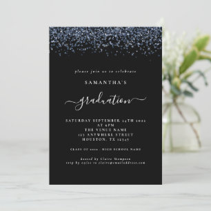 Modern Navy Blue Glitter 2024 Graduation Black Invitation