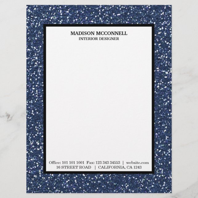 Modern navy blue glitter custom letterhead (Front)