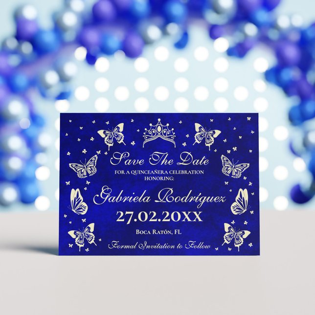 Modern Navy Blue Gold 15th Birthday Quinceañera Save The Date (Modern Navy Blue Gold 15th Birthday Quinceañera Save The Date)