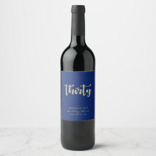 Modern Navy Blue & Gold 30th Birthday Personalised Wine Label