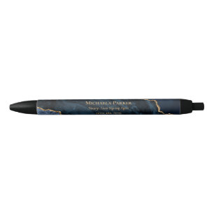 Modern Navy Blue Gold Agate Marble Business Black Ink Pen