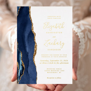 Modern Navy Blue Gold Agate Wedding