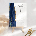 Modern Navy Blue Gold Agate Wedding Table Number<br><div class="desc">The left-hand edge of this elegant modern wedding table number card features a navy blue watercolor agate border trimmed with faux gold glitter. The word "table" appears in charcoal grey handwriting script on a white background. Add the names of your guests who are assigned to each table.</div>