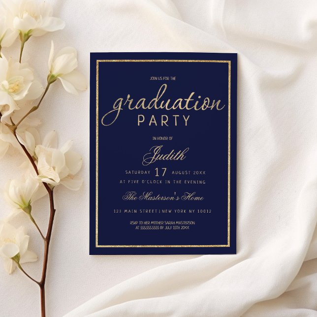 Modern navy blue gold elegant Graduation Party Invitation (Modern navy blue gold elegant Graduation Party )