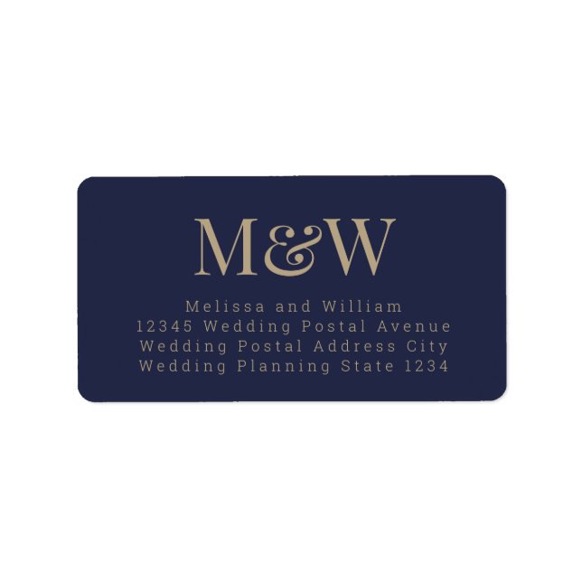 Modern Navy Blue Gold Elegant Monogram Address Label (Front)
