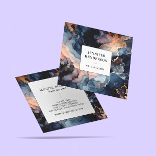 Modern Navy Blue Gold Glitter Agate Watercolor Square Business Card